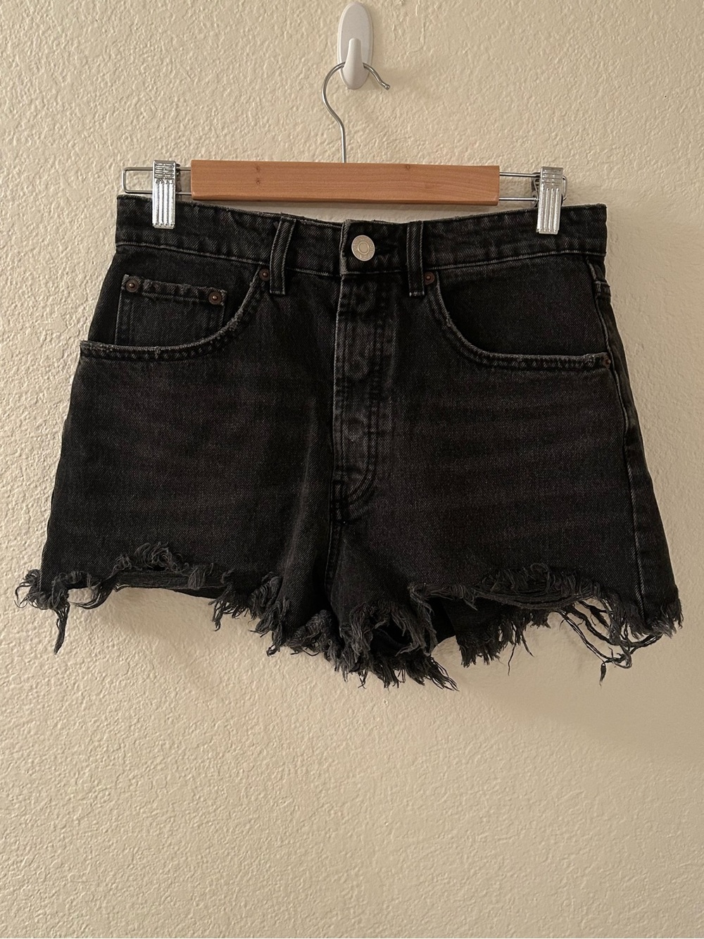 Zara Black Distressed Denim Cutoff Shorts